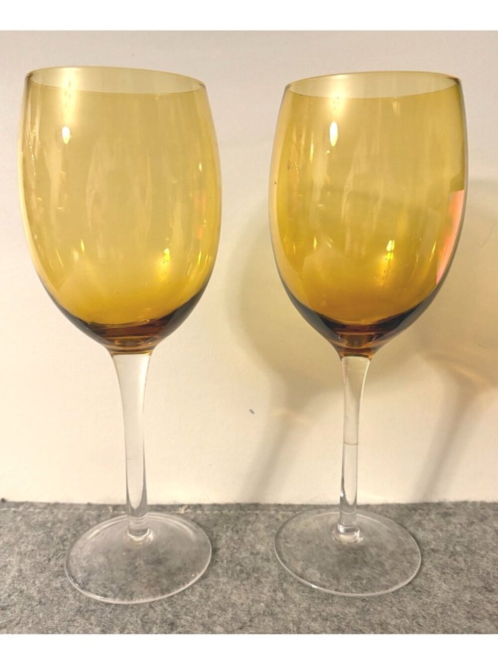 Set of 2 Amber and clear 8.5" Wine Glasses # 3421